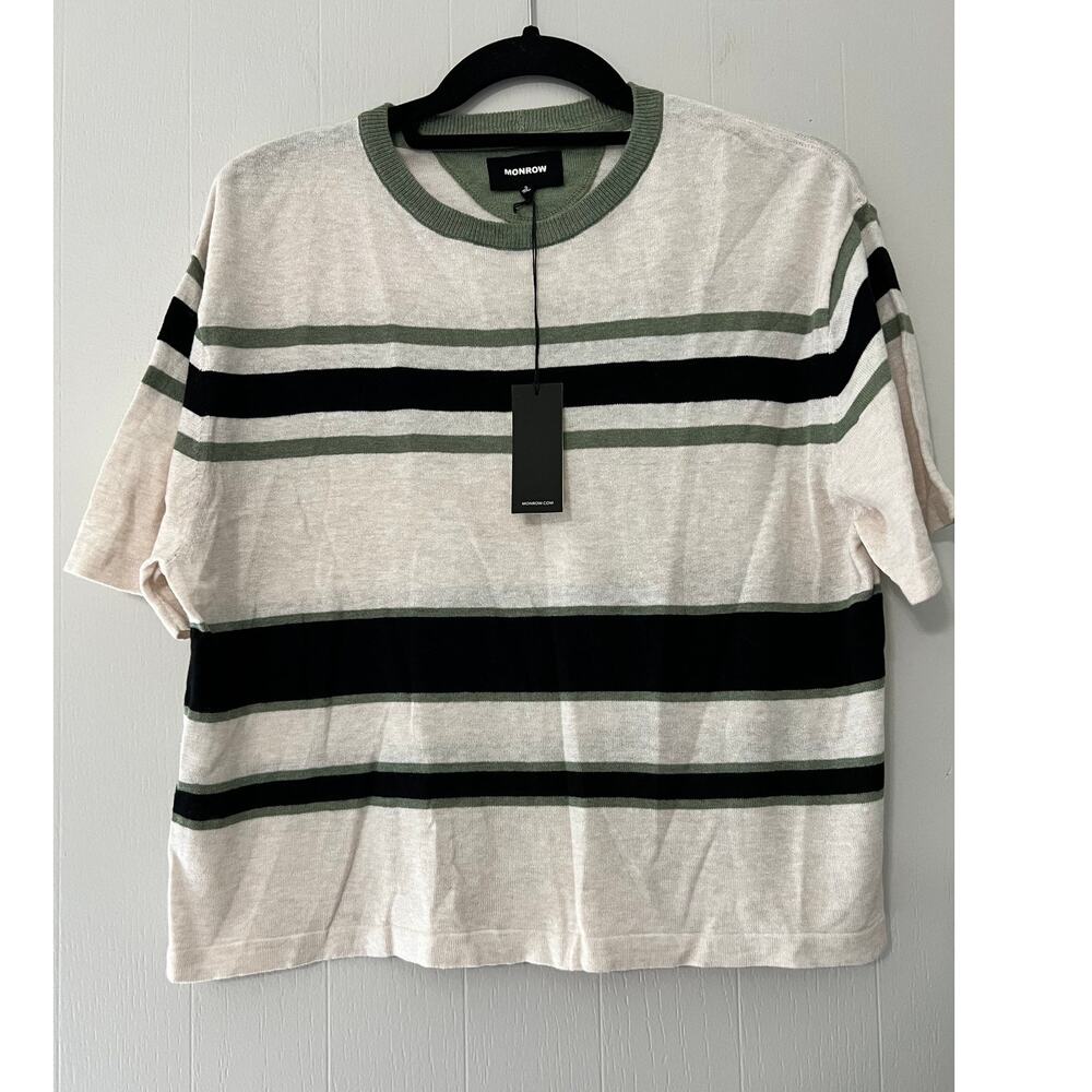 Monrow Size Small Short Sleeve Lightweight Striped Sweater BNWT